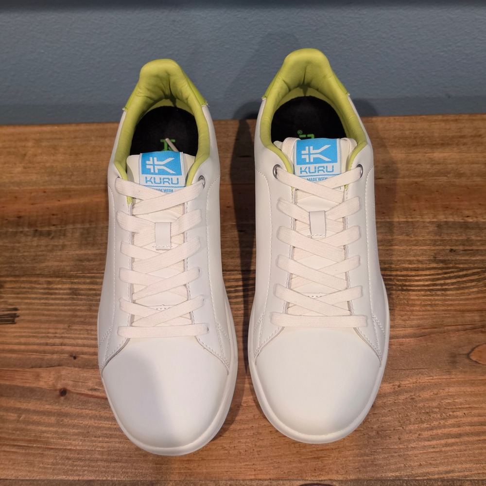 Kuru Womens Roam Court Sneakers White Lime Blue Leather  Comfort Shoes 10 - Picture 3 of 11